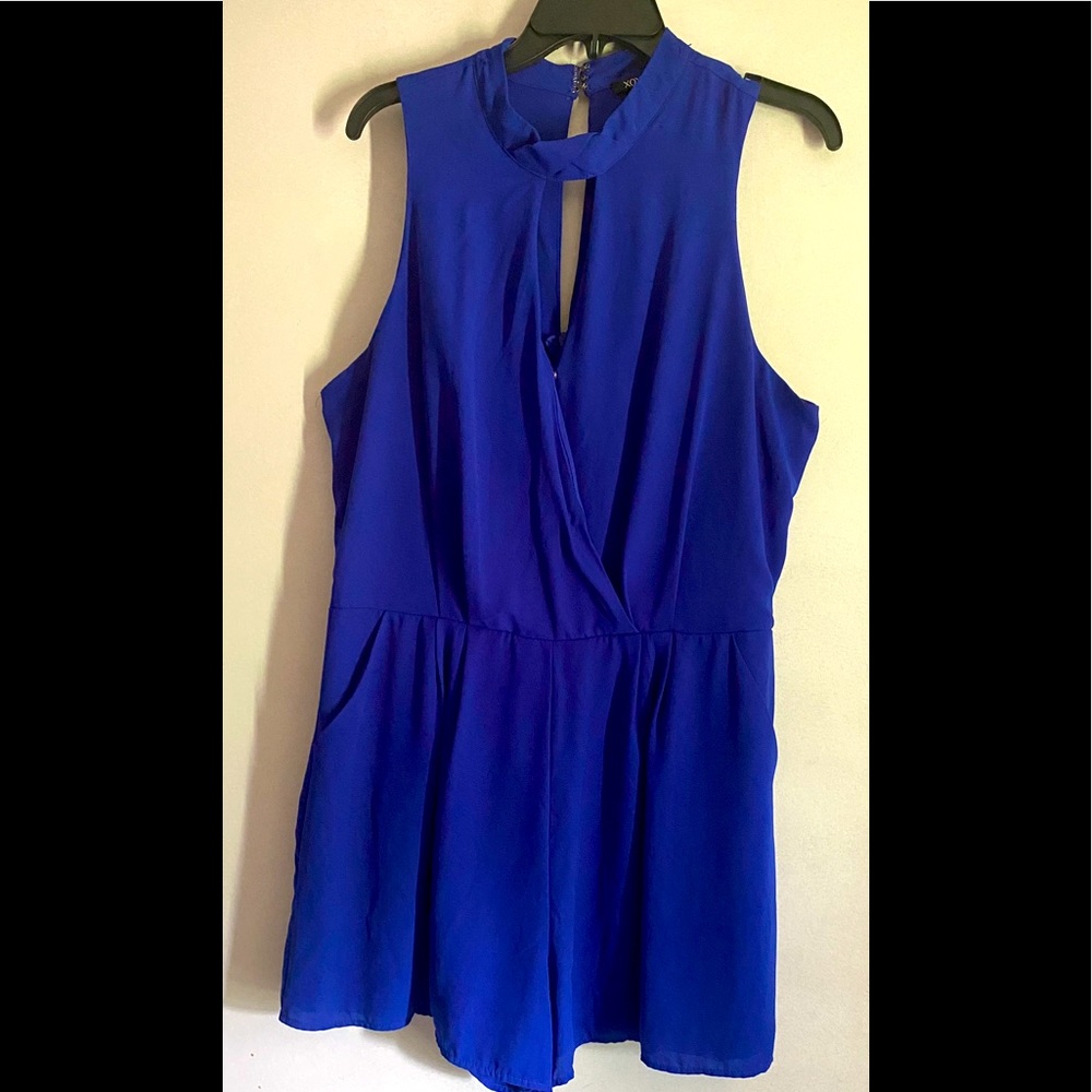 Sassy XOXO blue short jumpsuit. Put it w/ a blazer and heals, your ready to go!
